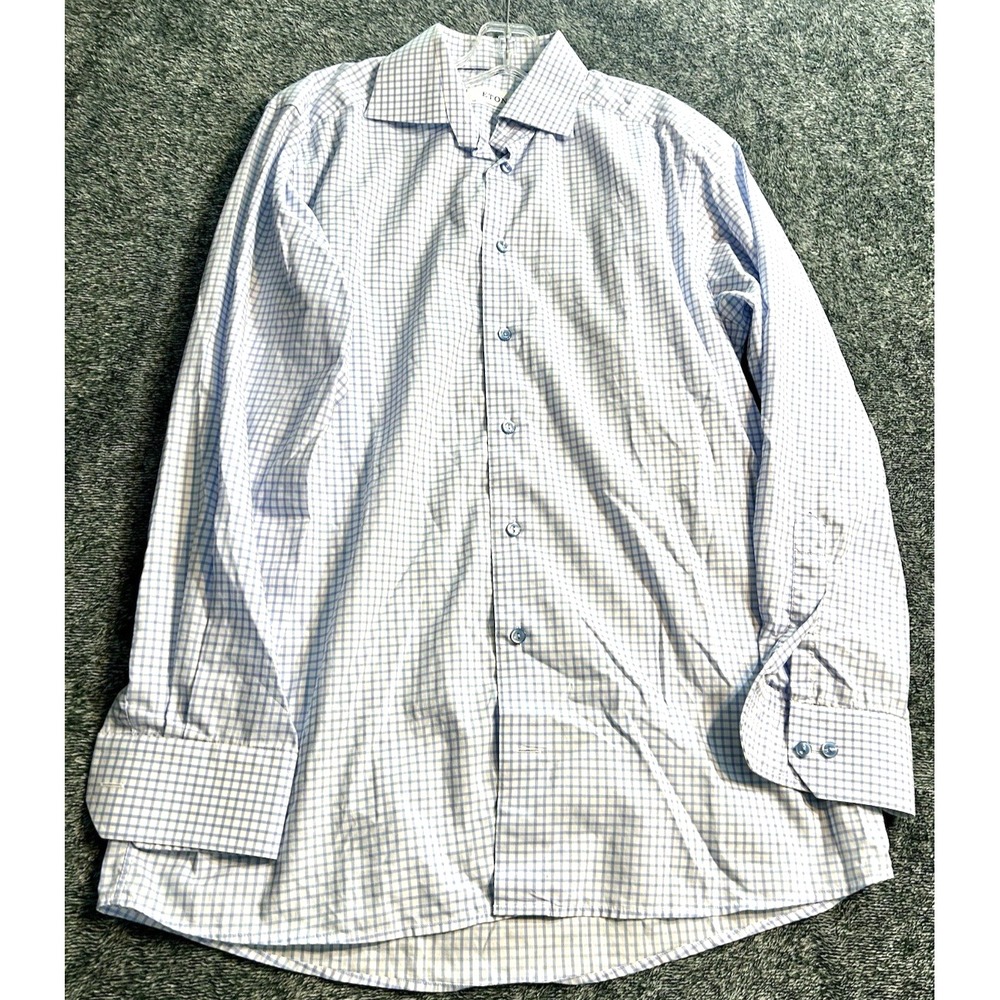 Eton Contemporary Men's 39/15.5 Blue/White Checked Long Sleeve Shirt (R2)
